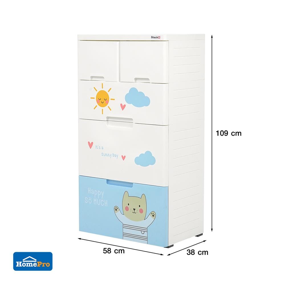 ตู้ลิ้นชัก 4 ชั้น STACKO A58 TINY 58x38x109 ซม. สีขาว/ฟ้า