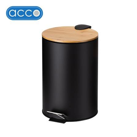 ถังขยะเหยียบกลมฝาไม้ ACCO SYLVAN 12 ลิตร สีดำ_0