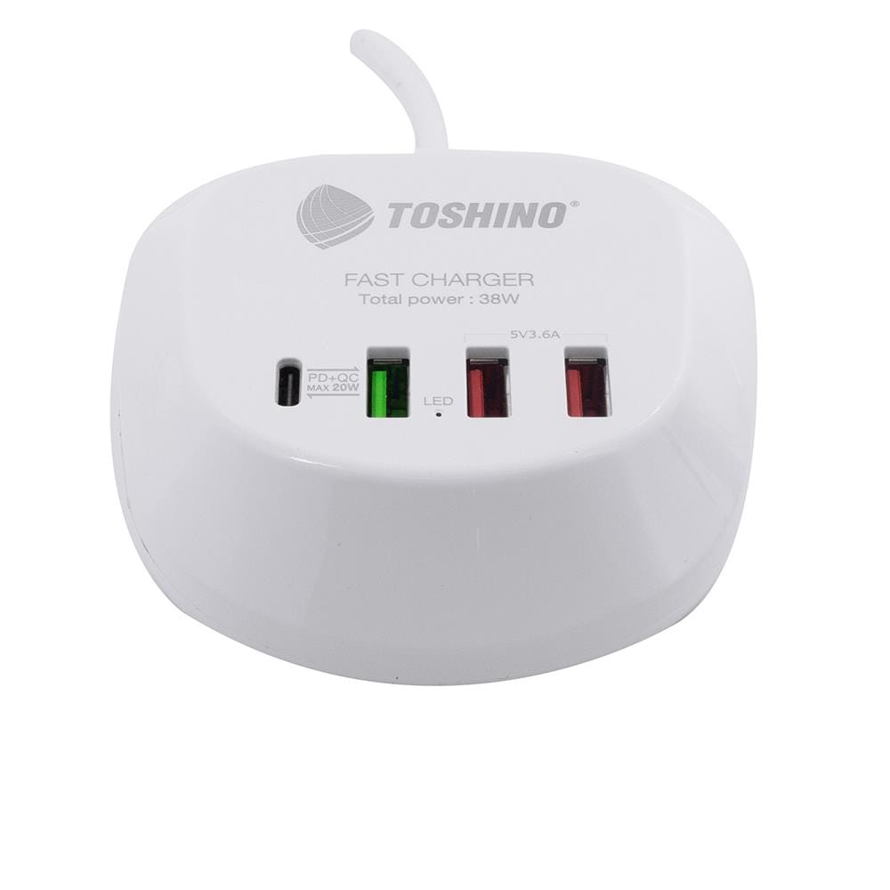 ช่องจ่ายไฟ 3 USB 1 TYPE-C TOSHINO 1.2 เมตร สีขาว