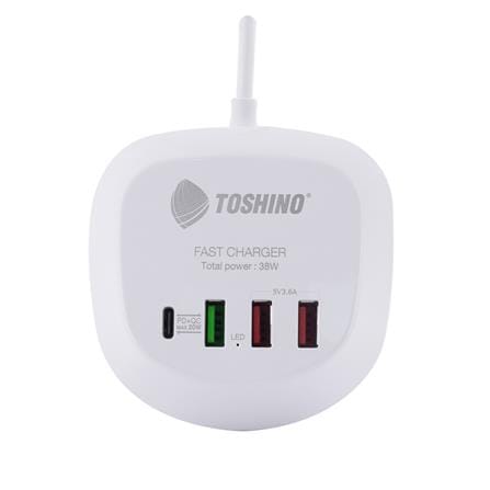 ช่องจ่ายไฟ 3 USB 1 TYPE-C TOSHINO 1.2 เมตร สีขาว_1