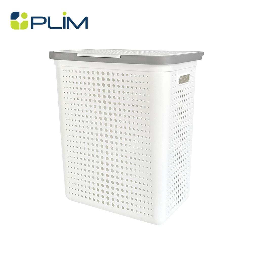ตะกร้าผ้าเหลี่ยมมีฝา PLIM BUBBLE SIZE L สีขาว