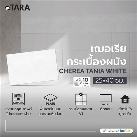 กระเบื้องผนัง 25x40 ซม. TARA ทาร์เนียร์ ไวท์ 1 ตร.ม._6