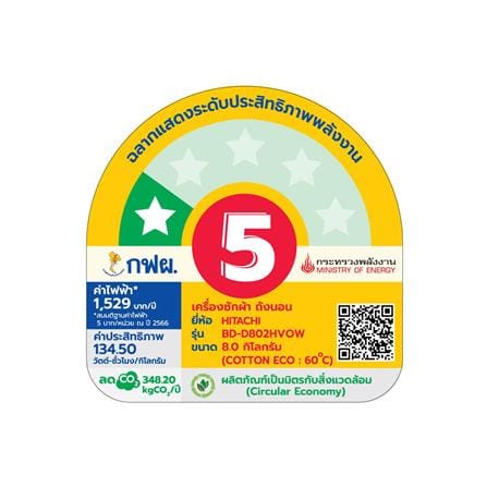 เครื่องซักอบ HITACHI BDD802HVOW 8/5 กก. 1200RPM อินเวอร์เตอร์ สีขาว_5