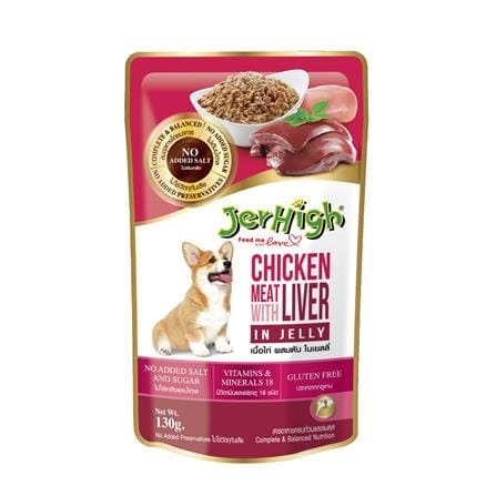 อาหารเปียกสุนัข JERHIGH CHICKEN MEAT WITH LIVER IN JELLY 130 ก._0