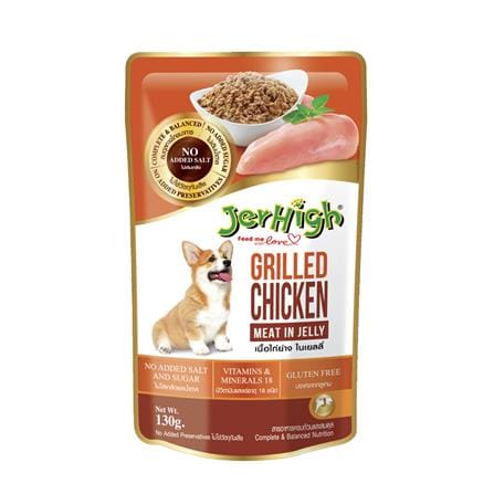 อาหารเปียกสุนัข JERHIGH GRILL CHICKEN MEAT IN JELLY 130 ก.