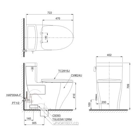สุขภัณฑ์ 1 ชิ้น TOTO CW624UV2 4.8 ลิตร สีขาว_1