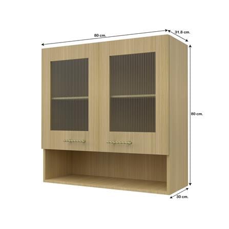 ตู้แขวนคู่บานกระจกพร้อมชั้นโล่ง JUPITER MINERVA 80x80 ซม. สีน้ำตาล_5