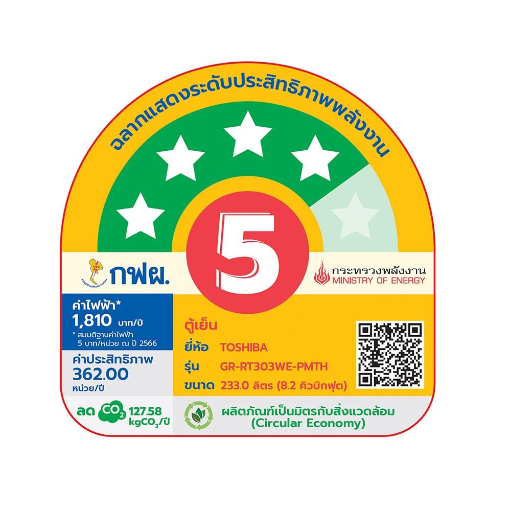 ตู้เย็น 2 ประตู TOSHIBA GR-RT303WE-PMTH(52) 8.2 คิว สีน้ำเงินเข้ม อินเวอร์เตอร์