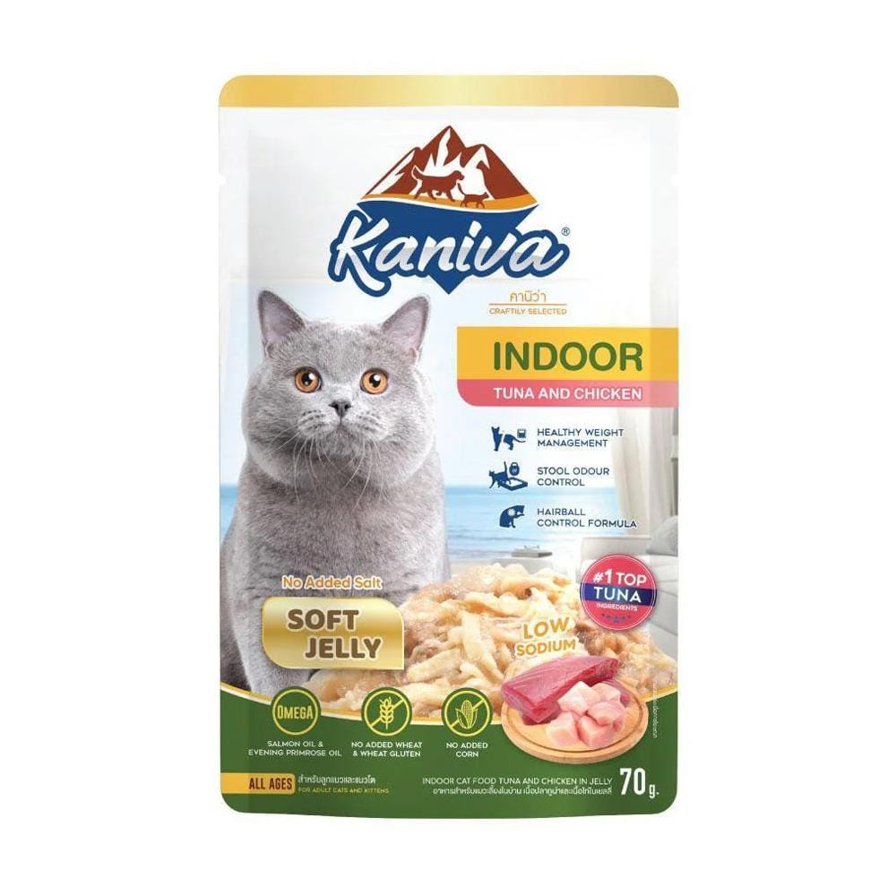 อาหารเปียกแมว KANIVA INDOOR TUNA AND CHICKEN IN JELLY 70 กรัม