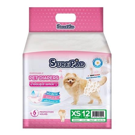 ผ้าอ้อมสุนัข SUREPAD พันธุ์เล็ก ไซซ์ XS 12 ชิ้น_0