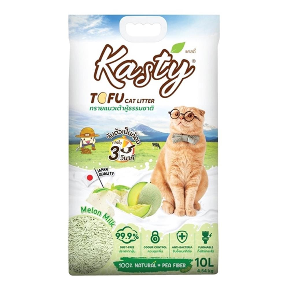 ทรายแมวเต้าหู้ KASTY TOFU CAT LITTER กลิ่นนมเมล่อน 10 ลิตร