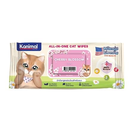 ผ้าเช็ดทำความสะอาดสำหรับแมว KANIMAL กลิ่น CHERRY BLOSSOM 100 แผ่น_0