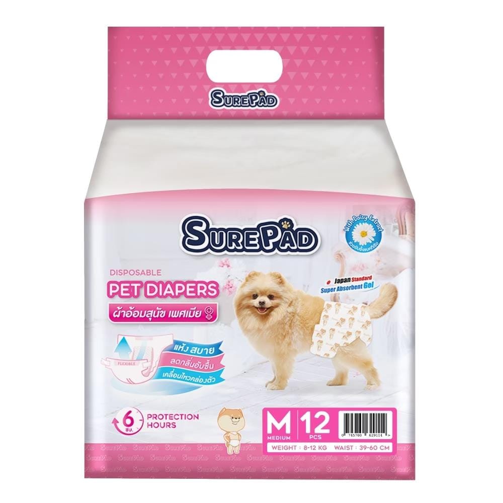 ผ้าอ้อมสุนัข SUREPAD พันธุ์กลาง ไซซ์ M 12 ชิ้น