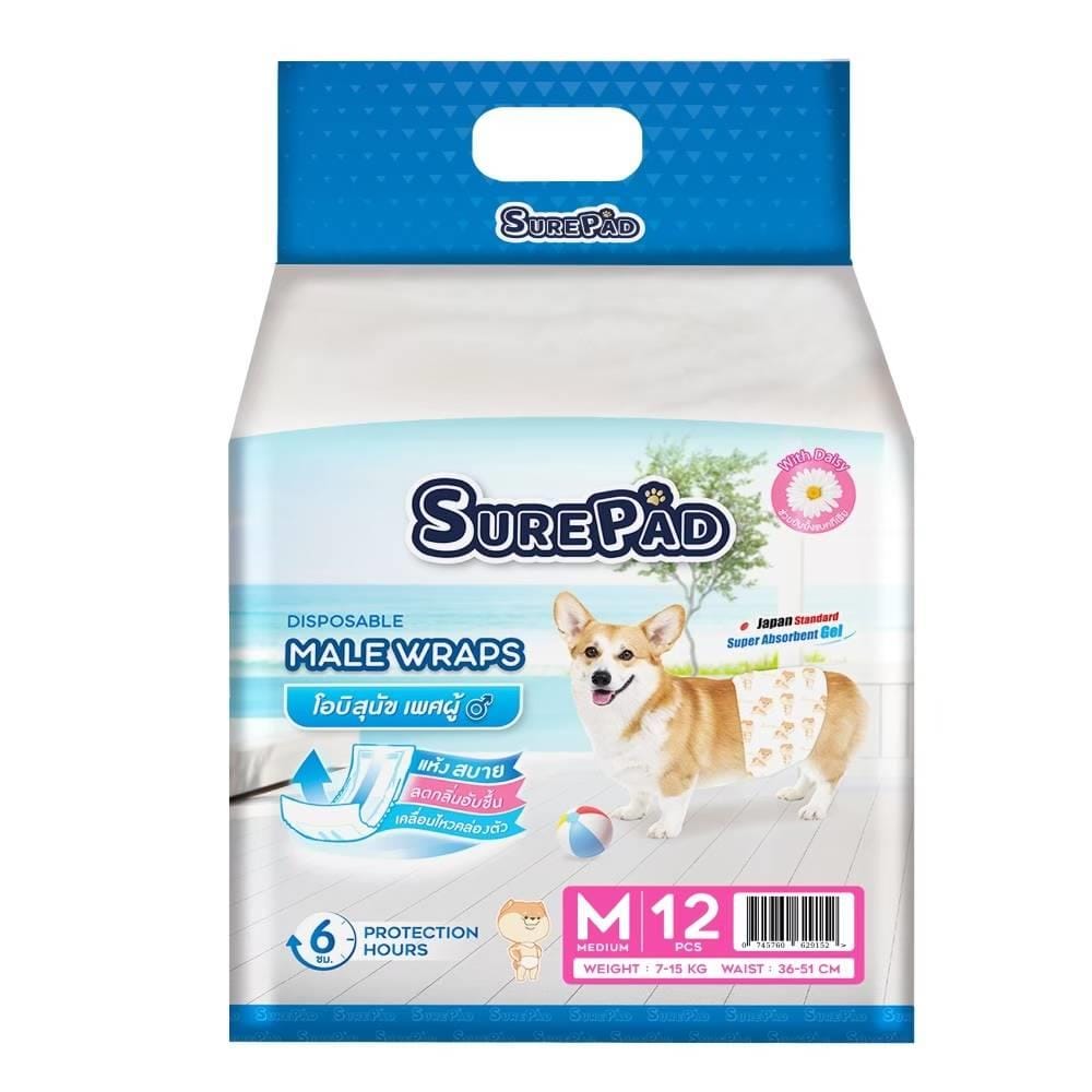 โอบิสุนัข SUREPAD พันธุ์กลาง ไซซ์ M 12 ชิ้น