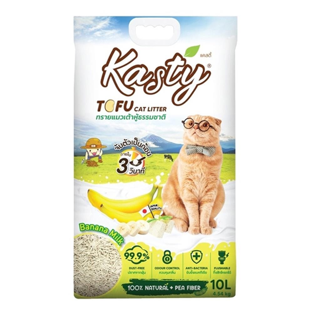 ทรายแมวเต้าหู้ KASTY TOFU CAT LITTER กลิ่นนมกล้วย 10 ลิตร