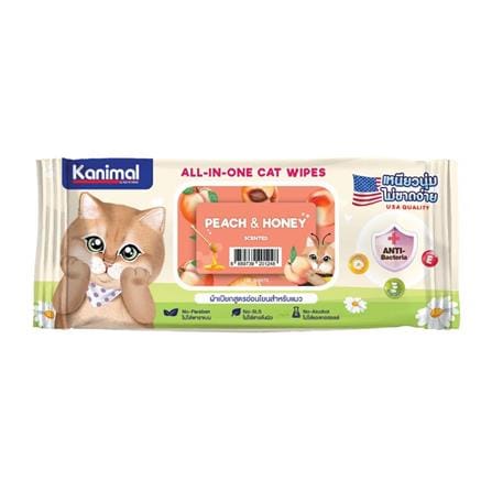 ผ้าเช็ดทำความสะอาดสำหรับแมว KANIMAL กลิ่น PEACH AND HONEY 100 แผ่น_0