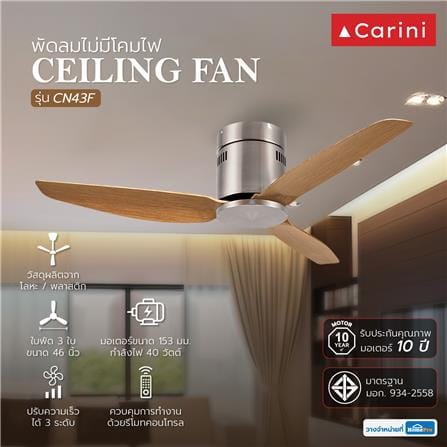 พัดลมไม่มีโคมไฟ CARINI CN-43F 46 นิ้ว สีน้ำตาล/เงิน_3
