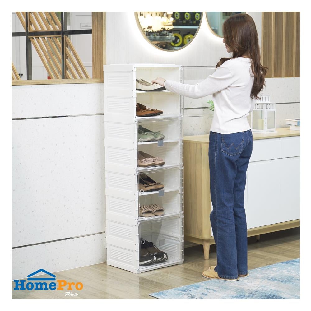 กล่องรองเท้า 7 ช่อง STACKO CLAIRE 40x34x132 ซม. สีขาว/ใส