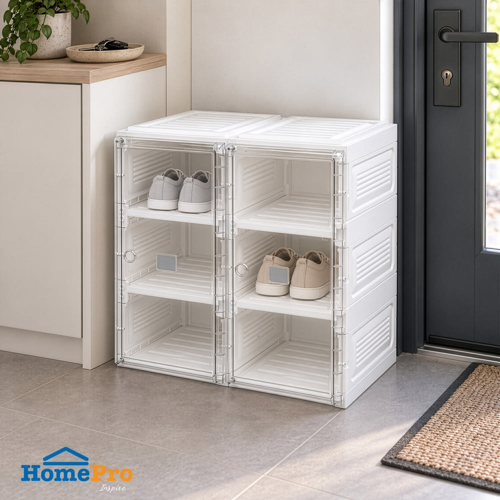 กล่องรองเท้า 6 ช่อง STACKO CLAIRE 53x34x51 ซม. สีขาว/ใส