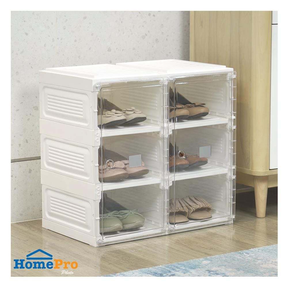 กล่องรองเท้า 6 ช่อง STACKO CLAIRE 53x34x51 ซม. สีขาว/ใส
