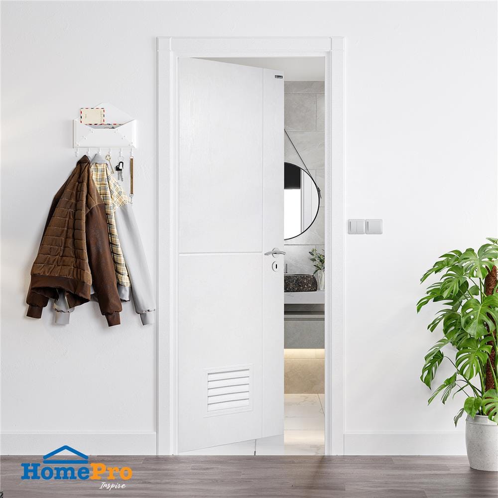ประตูห้องน้ำ UPVC AZLE PSW22 เกล็ดล่าง 70X200 ซม. สีขาว เจาะลูกบิด
