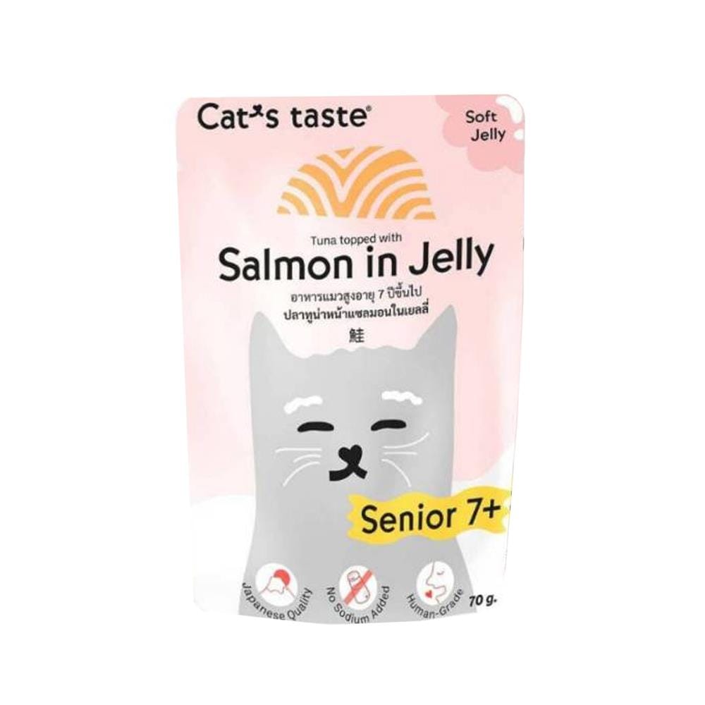 อาหารเปียกแมว CATS TASTE SENIOR TUNA TOPPED WITH SALMON IN JELLY 70 ก.