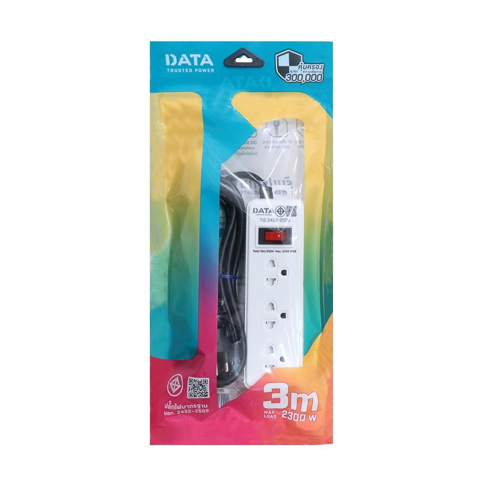 รางปลั๊กไฟ 3 ช่อง 1 สวิตซ์ DATA PP316 3 เมตร สีขาว