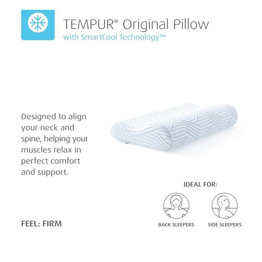 หมอนสุขภาพ เมมโมรี่โฟม TEMPUR ORIGINAL PILLOWS WITH SMARTCOOL TECHNOLOGY ไซซ์ QUEEN M 61x31x10 ซม. สีขาว