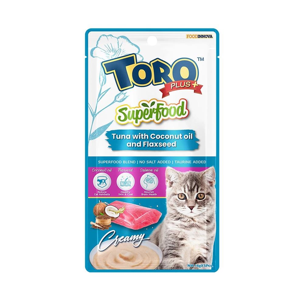 ขนมแมวเลีย TORO PLUS TUNA WITH COCONUT OIL AND FLAXSEED 14 ก. X 5 ซอง