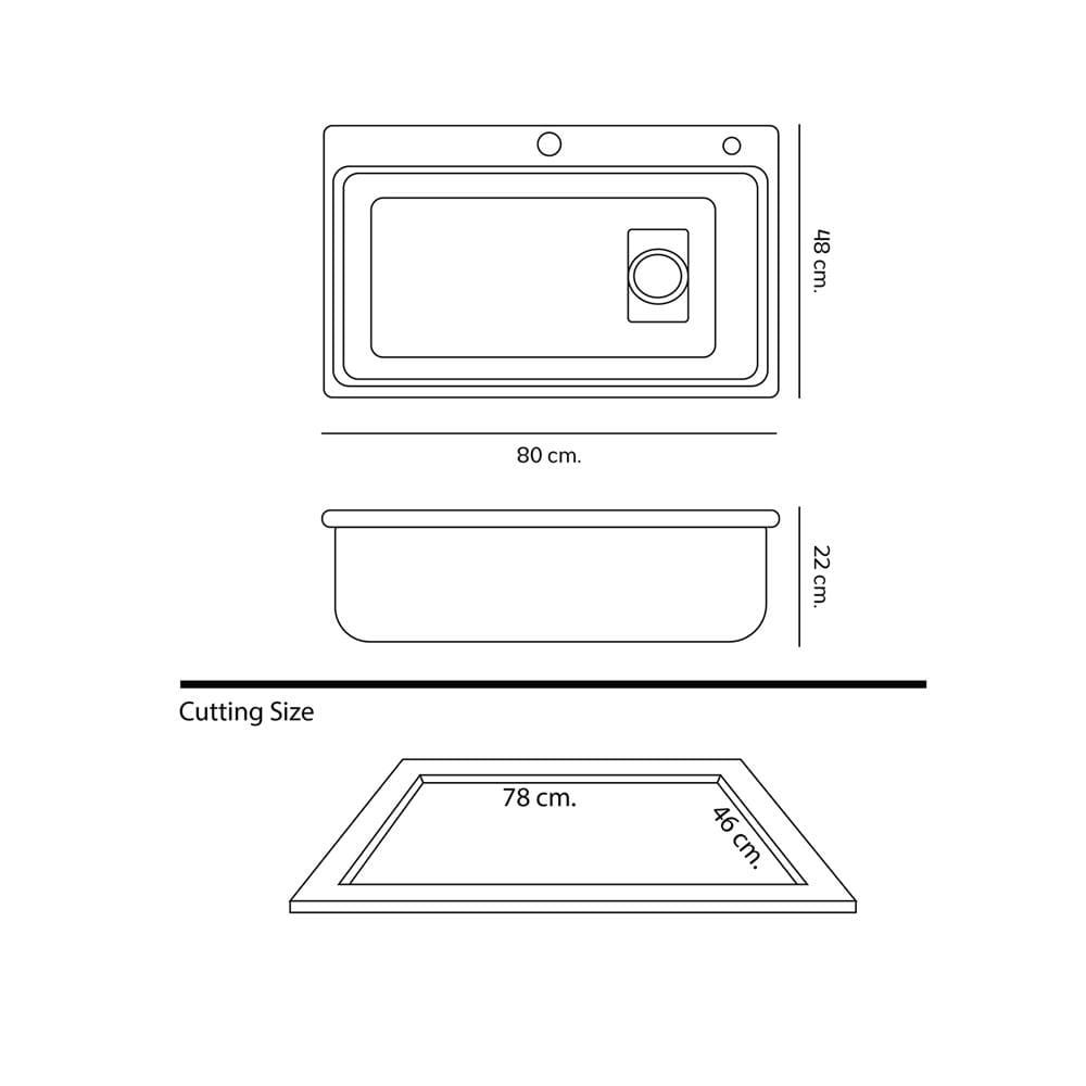ซิงค์ฝัง 1 หลุม DYNA HOME DH-8048-AR-ST สีเงิน
