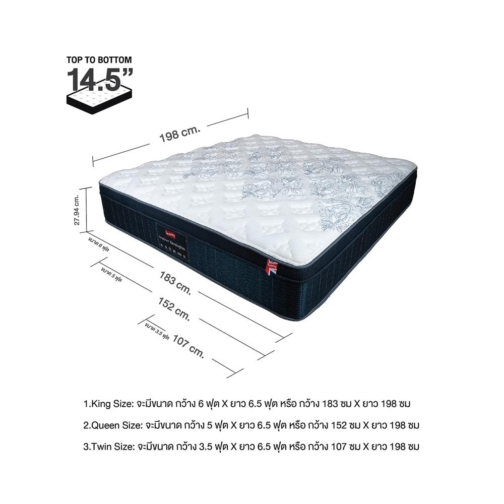 ที่นอนพ็อกเก็ตสปริง 3.5 ฟุต SLUMBERLAND รุ่น KENSINGTON พร้อมชุดเครื่องนอน 7 ชิ้น