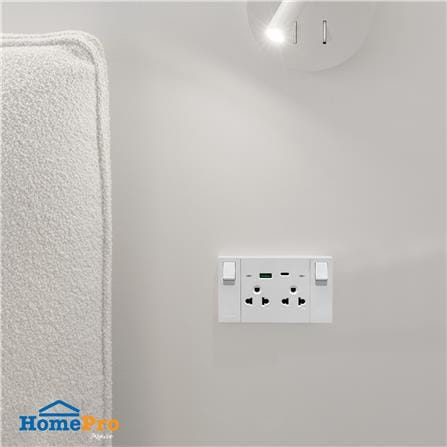 ชุดเต้ารับคู่ 3 ขา มีสวิตช์คุม พร้อมช่อง USB AC ELECKTA VERVE สีขาว_5