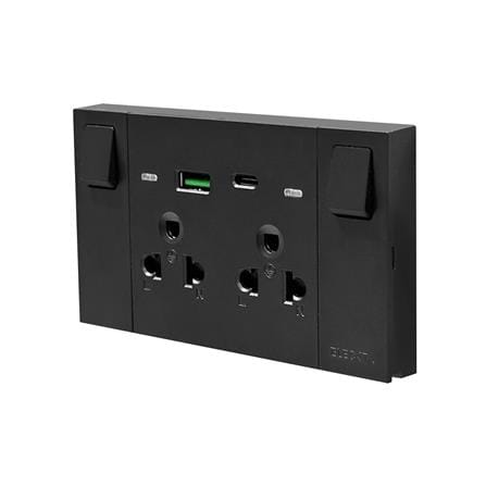 ชุดเต้ารับคู่ 3 ขา มีสวิตช์คุม พร้อมช่อง USB AC ELECKTA VERVE สีดำ_3