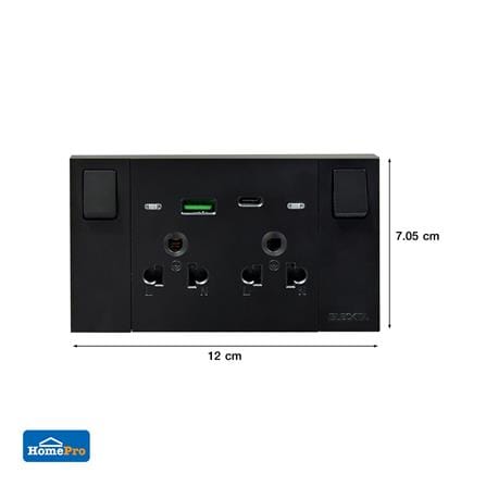 ชุดเต้ารับคู่ 3 ขา มีสวิตช์คุม พร้อมช่อง USB AC ELECKTA VERVE สีดำ_6