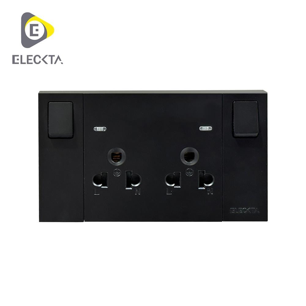 ชุดเต้ารับคู่ 3 ขา มีสวิตช์คุม ELECKTA VERVE สีดำ