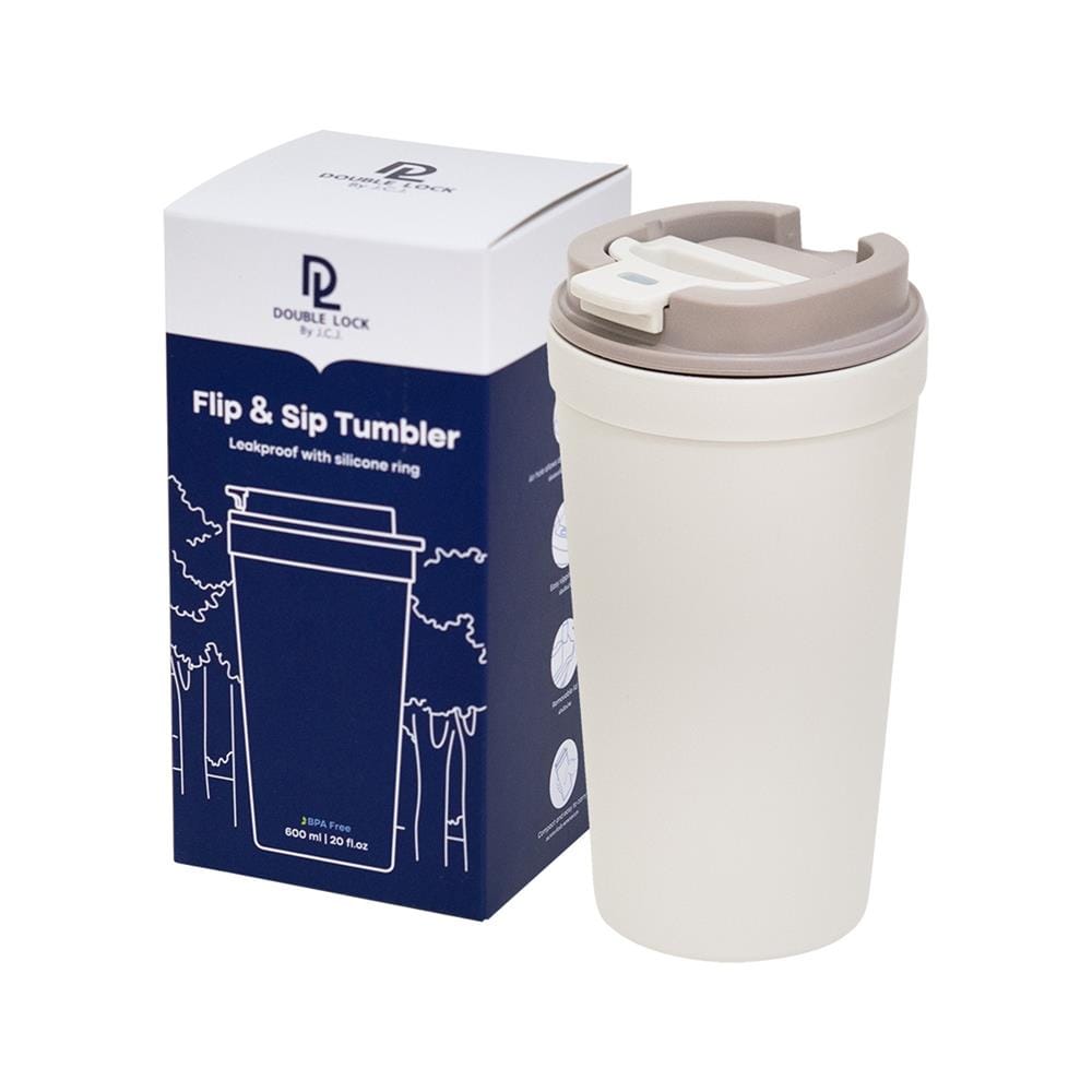 แก้วน้ำมีฝา 0.6 ลิตร DOUBLE LOCK FLIP&SIP NO.1802 สีเบจ