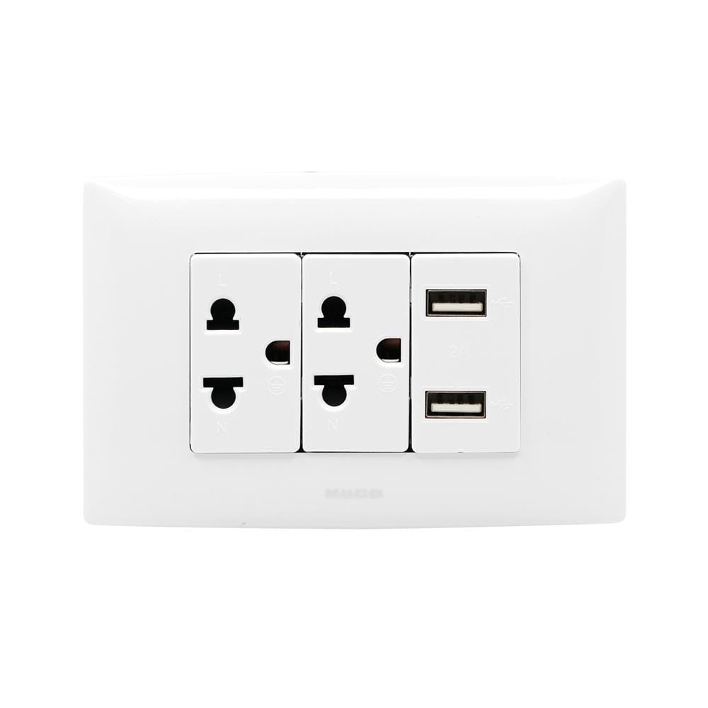 ชุดเต้ารับเดี่ยว 3 ขา 2 ช่อง + USB 2 ช่อง HACO AP-E2SB สีขาว