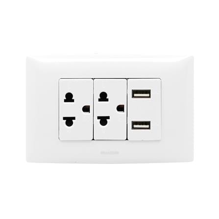ชุดเต้ารับเดี่ยว 3 ขา 2 ช่อง + USB 2 ช่อง HACO AP-E2SB สีขาว