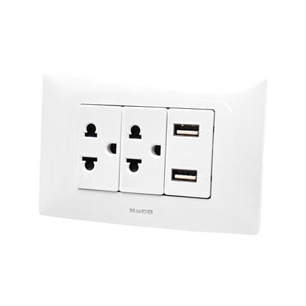 ชุดเต้ารับเดี่ยว 3 ขา 2 ช่อง + USB 2 ช่อง HACO AP-E2SB สีขาว_1