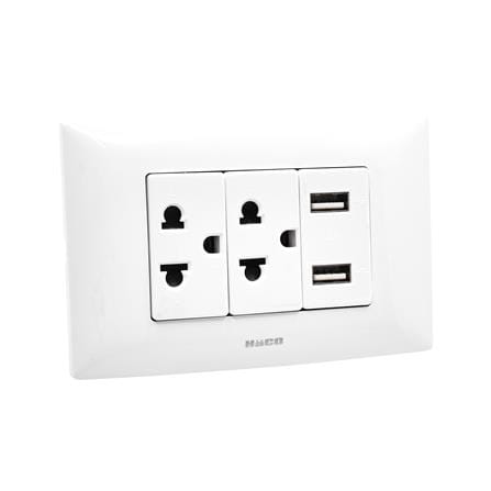 ชุดเต้ารับเดี่ยว 3 ขา 2 ช่อง + USB 2 ช่อง HACO AP-E2SB สีขาว_2