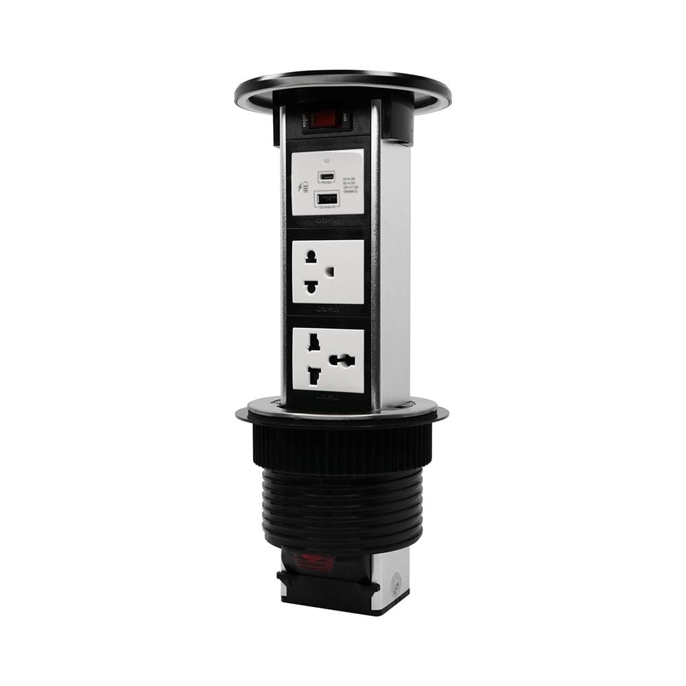 ชุดเต้ารับ 3 ช่องแนวตั้งฝังโต๊ะ พร้อมแท่นชาร์จไร้สาย HACO PTB-3W-PBK/EU-USB สีดำ