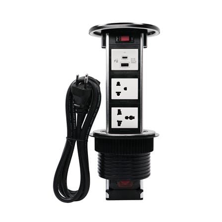ชุดเต้ารับ 3 ช่องแนวตั้งฝังโต๊ะ พร้อมแท่นชาร์จไร้สาย HACO PTB-3W-PBK/EU-USB สีดำ