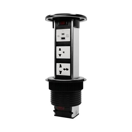 ชุดเต้ารับ 3 ช่องแนวตั้งฝังโต๊ะ พร้อมแท่นชาร์จไร้สาย HACO PTB-3W-PBK/EU-USB สีดำ_2