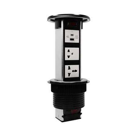 ชุดเต้ารับ 3 ช่องแนวตั้งฝังโต๊ะ พร้อมแท่นชาร์จไร้สาย HACO PTB-3W-PBK/EU-USB สีดำ_3