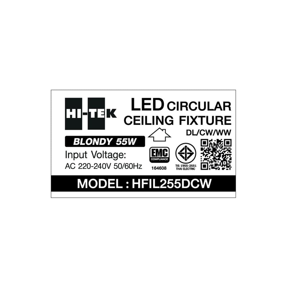 ไฟเพดาน LED HI-TEK HFIL255DCW 19.3 นิ้ว 55 วัตต์ DAYLIGHT/CO0L WHITE/WARM WHITE สีขาว/ทอง