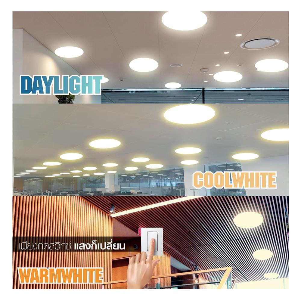 ไฟเพดาน LED HI-TEK HFIL255DCW 19.3 นิ้ว 55 วัตต์ DAYLIGHT/CO0L WHITE/WARM WHITE สีขาว/ทอง