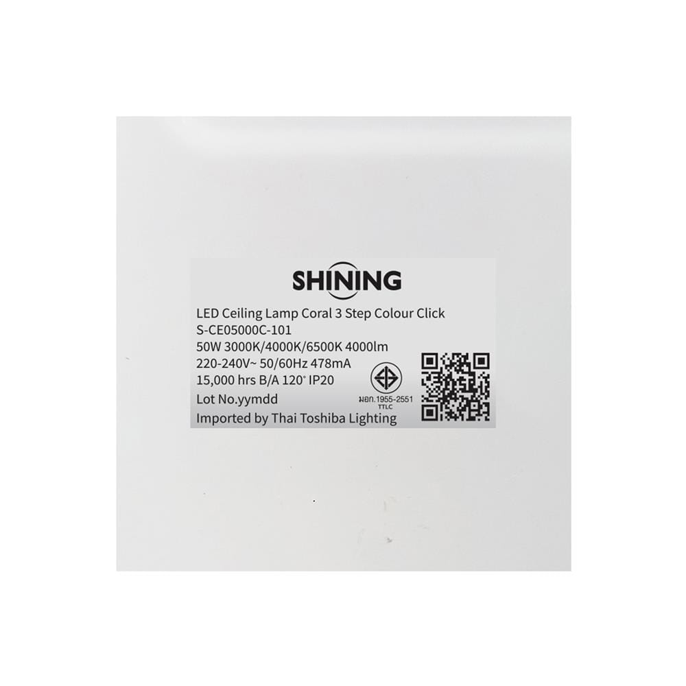 ไฟเพดาน LED SHINING S-CE05000C-101 20 นิ้ว 50 วัตต์ DAYLIGHT/COOL WHITE/WARM WHITE สีขาว