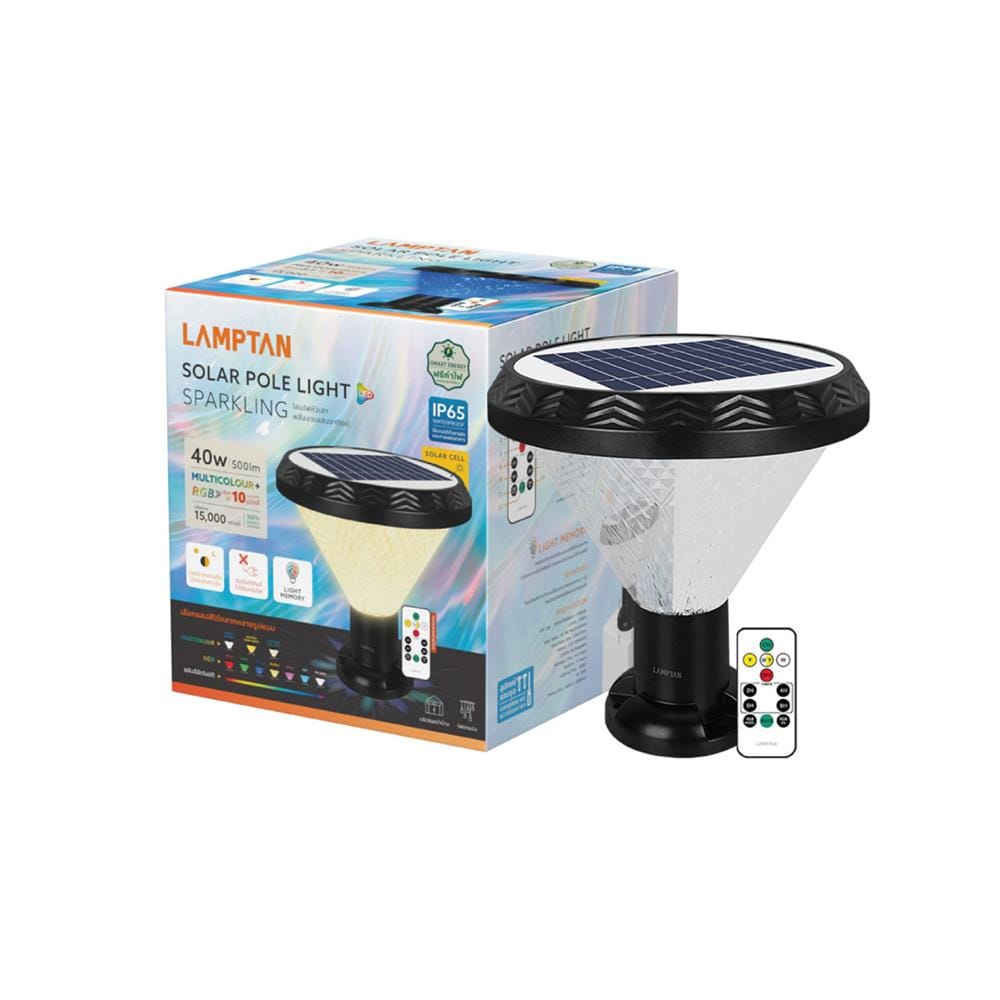 ไฟหัวเสา SOLAR LAMPTAN SPARKLING 40 วัตต์ RGB สีดำ