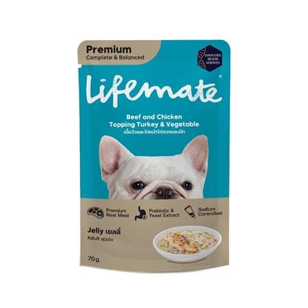 อาหารเปียกสุนัข LIFEMATE BEEF AND CHICKEN TOP TURKEY VEGETABLE IN JELLY 70 ก._0