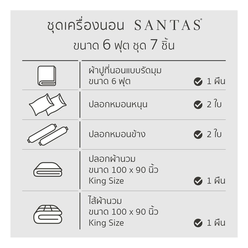 ชุดผ้าปูที่นอน 6 ฟุต 7 ชิ้น SANTAS ALYSSA PI
